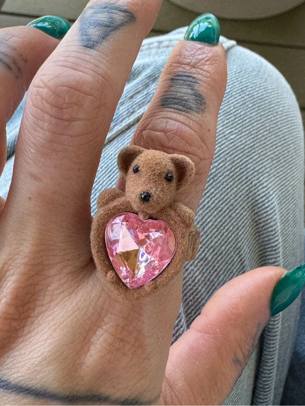 Brown Teddy Ring with Pink Heart Gem